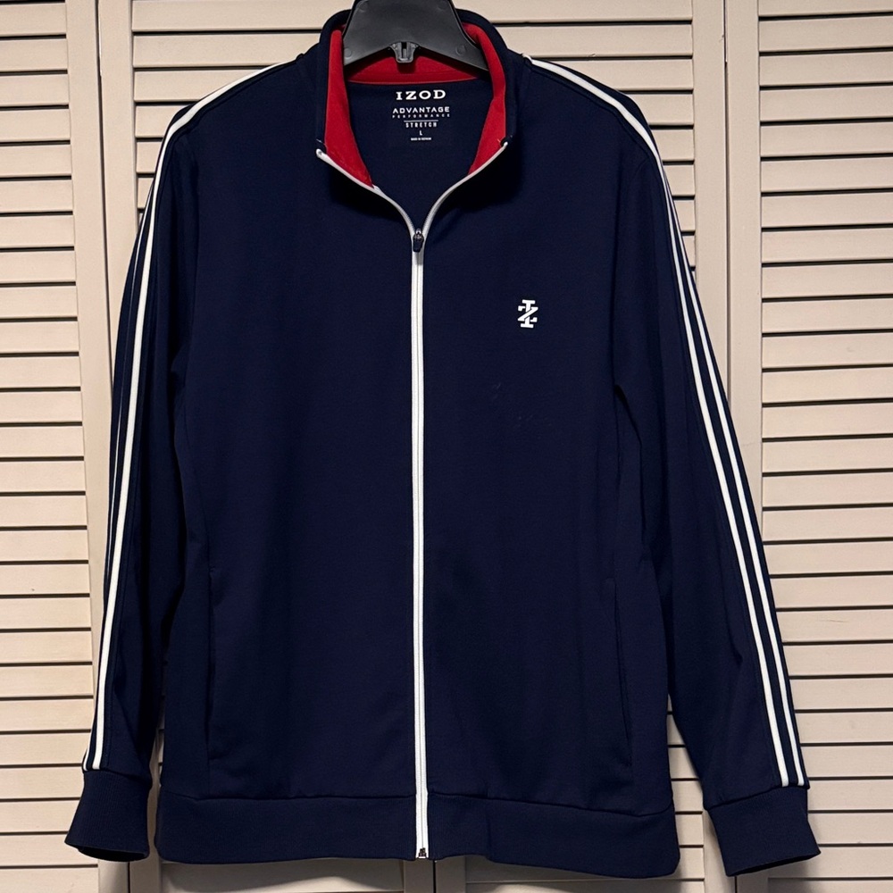 Izod Advantage Performance Stretch Dark Blue Jacket with White Accents